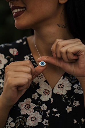 925 Ayar Rodyum Kaplama Zincirli Gümüş Göz Kolye