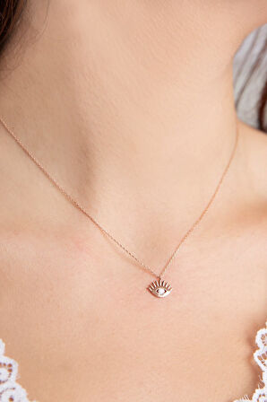 925 Ayar Rose Altın Kaplama Gümüş Tek Taş Göz Kolye