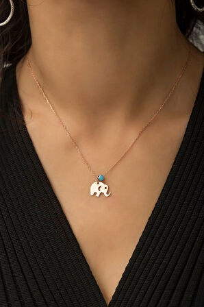 925 Ayar Nazar Boncuklu Rose Altın Kaplama Gümüş Fil Kolye