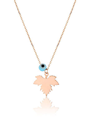 925 Ayar Nazar Boncuklu Gümüş Çınar Yaprağı Kolye