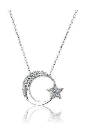 925 Ayar Gümüş Ay Yıldız Kolye