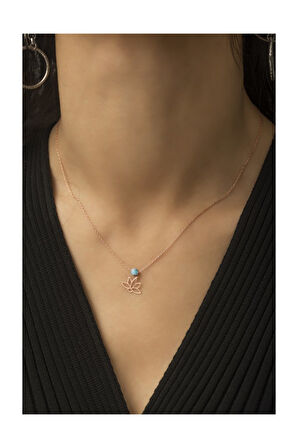 Rose Altın Kaplama Nazar Boncuklu Lotus Çiçeği Gümüş Kolye