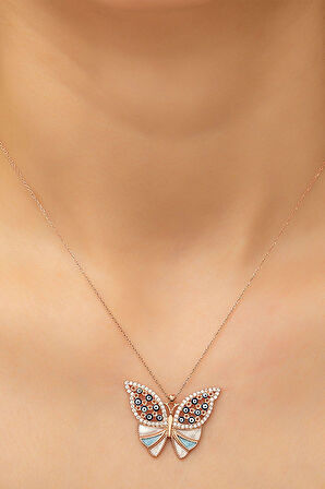 925 Ayar Mineli Gümüş Kelebek Kolye