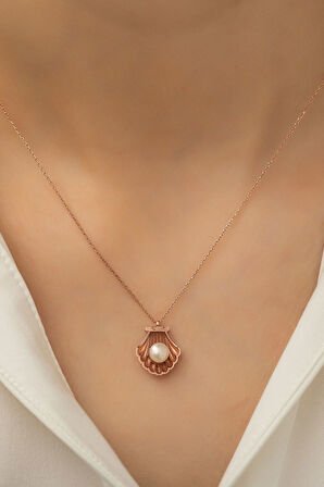 925 Ayar Inci Taşlı Deniz Kabuğu Gümüş Kolye