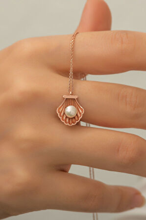 925 Ayar Inci Taşlı Deniz Kabuğu Gümüş Kolye