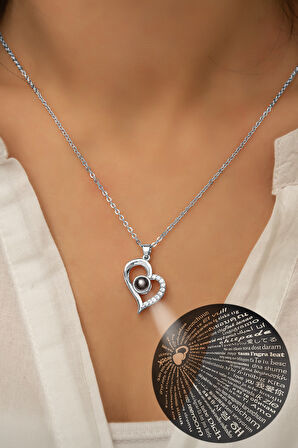 100 Dilde Seni Seviyorum Yazılı 925 Ayar Gümüş Rodyum Kaplama Kolye - Uvps100421