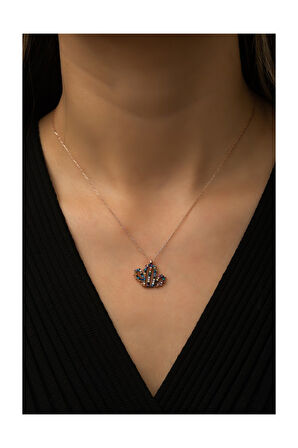 Kaktüs Kolye Mix Renkli Nano Zikon Taşlı Rose Gold Kaplama 925 Ayar Gümüş Kolye - Uvps100426