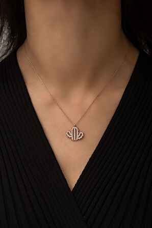 Kaktüs Kolye Nano Zikon Taşlı Rose Gold Kaplama 925 Ayar Gümüş Kolye - Uvps100433
