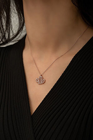 Kaktüs Kolye Nano Zikon Taşlı Rose Gold Kaplama 925 Ayar Gümüş Kolye - Uvps100433