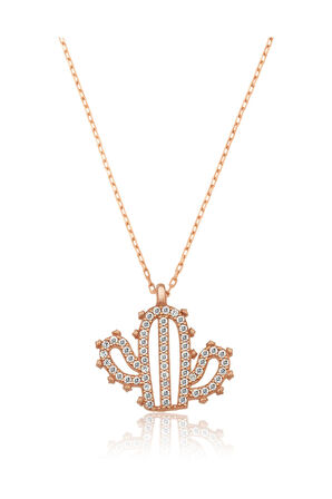 Kaktüs Kolye Nano Zikon Taşlı Rose Gold Kaplama 925 Ayar Gümüş Kolye - Uvps100433