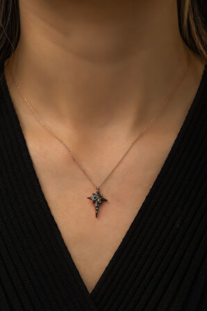 Kutup Yıdızı Renkli Mix Taşlı Kolye Rose Altın Kaplama 925 Ayar Gümüş - Uvps100439