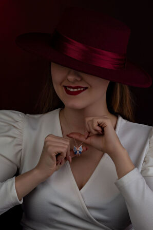 925 Ayar Zirkon Taşlı Rose Altın Kaplama Kelebek Gümüş Kolye Uvps100448