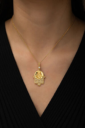 Fatma Eli Osmanlı Tuğra Kolye Nano Zirkon Taşlı 14 Ayar Altın Kaplama 925 Ayar Gümüş Uvps100483