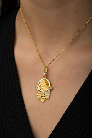 Fatma Eli Osmanlı Tuğra Kolye Nano Zirkon Taşlı 14 Ayar Altın Kaplama 925 Ayar Gümüş Uvps100483