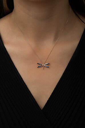 Yusufçuk Kolye Renkli Taşlı Rose Gold Kaplama 925 Ayar Gümüş, Uvps100495