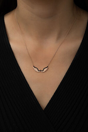 Kanat Kolye Siyah Nano Zirkon Taşlı Rose Gold Kaplama 925 Ayar Gümüş Uvps100499