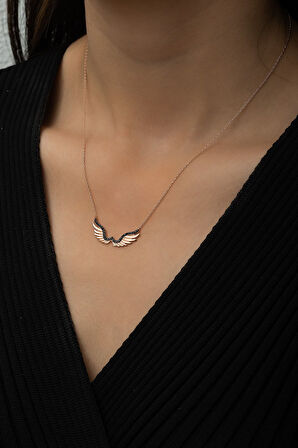 Kanat Kolye Siyah Nano Zirkon Taşlı Rose Gold Kaplama 925 Ayar Gümüş Uvps100499