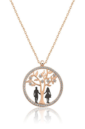 Hayat Ağacı Sevgili Aşk Kolye Rose Gold Kaplama 925 Ayar Gümüş Uvps100506