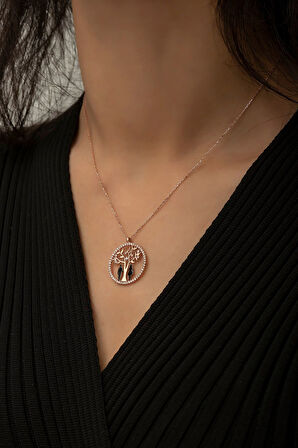 Hayat Ağacı Sevgili Aşk Kolye Rose Gold Kaplama 925 Ayar Gümüş Uvps100506