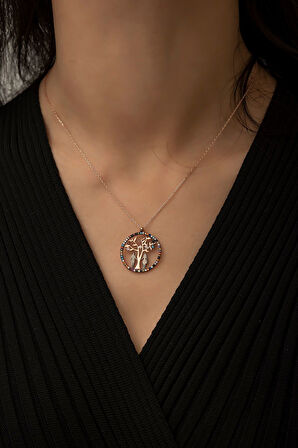 Hayat Ağacı Sevgili Aşk Kolye Renkli Taşlı Rose Gold Kaplama 925 Ayar Gümüş Uvps100509