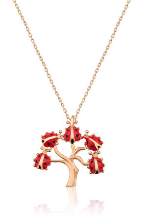 Uğur Böceği Hayat Ağacı Kolye Rose Gold Kaplama 925 Ayar Gümüş Uvps100511