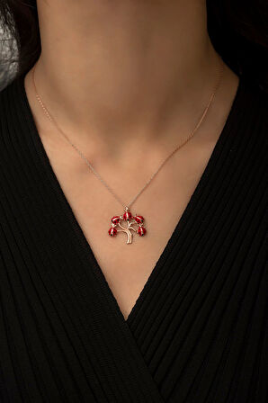 Uğur Böceği Hayat Ağacı Kolye Rose Gold Kaplama 925 Ayar Gümüş Uvps100511