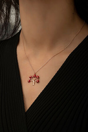 Uğur Böceği Hayat Ağacı Kolye Rose Gold Kaplama 925 Ayar Gümüş Uvps100511