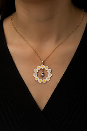 Papatya Çemberi Renkli Kutup Yıldızı Sallantılı Gümüş Kolye Uvps100514