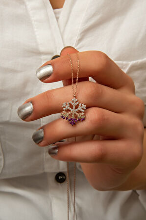 Kartanesi Kolye Rose Altın Kaplama Renkli Taşlı 925 Ayar Gümüş Uvps100517