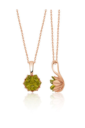 Lotus Çiçeği Olive Yeşil Taşlı Kadın Kolyesi Uvps100547