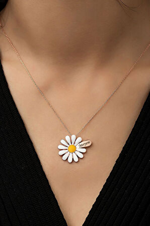 925 Ayar Gümüş Rose Altın Kaplama Isimli Papatya Kolye