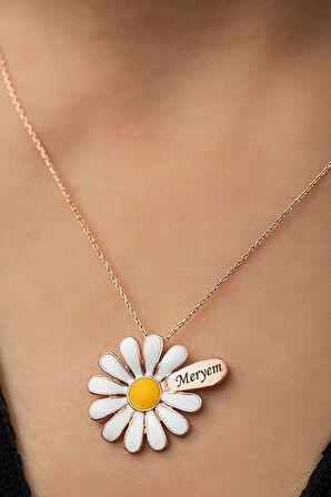 925 Ayar Gümüş Rose Altın Kaplama Isimli Papatya Kolye