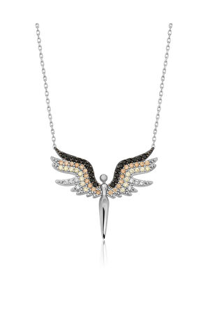 Melek Kolye Renkli Taşlı Rodum Kaplama Gümüş