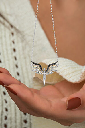 Melek Kolye Renkli Taşlı Rodum Kaplama Gümüş