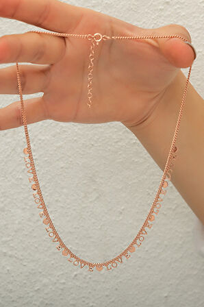 925 Ayar Sıralı Love Yazılı Gümüş Aşk Kolye