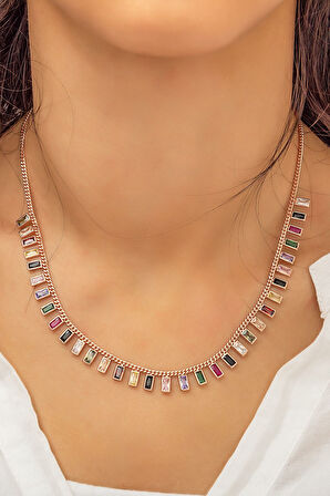 Kadın Altın 925 Ayar Gümüş Mix Renkli Taşlı Tiffany Kolye