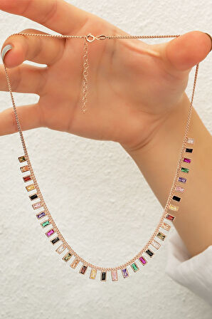 Kadın Altın 925 Ayar Gümüş Mix Renkli Taşlı Tiffany Kolye