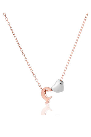 Kadın 925 Ayar Gümüş Üç Boyutlu Ç Harfi Kalp Kolye