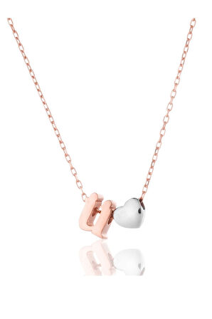 Kadın 925 Ayar Gümüş Üç Boyutlu Ü Harfi Kalp Kolye