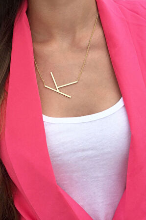 925 Ayar Rose Altın Büyük Plaka Gümüş K Harf Kolye