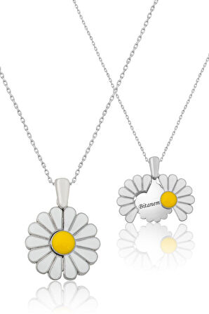 925 Ayar Rodyum Kaplama Seni Seviyorum Yazılı Açılan Papatya Gümüş Kolye