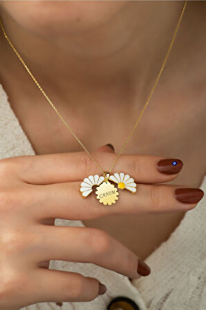 925 Ayar Altın Kaplama Bitanem Yazılı Açılan Papatya Gümüş Kolye