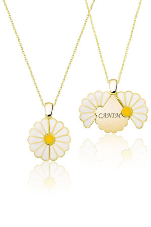 925 Ayar Altın Kaplama Bitanem Yazılı Açılan Papatya Gümüş Kolye