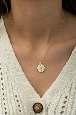 925 Ayar Altın Kaplama Bitanem Yazılı Açılan Papatya Gümüş Kolye