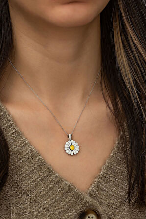 925 Ayar Rodyum Kaplama Seni Seviyorum Yazılı Açılan Papatya Gümüş Kolye