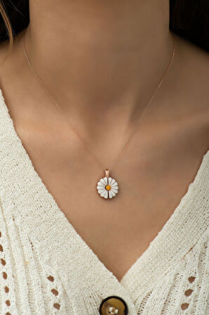 925 Ayar Rose Altın Kaplama Açılan Papatya Gümüş Kolye