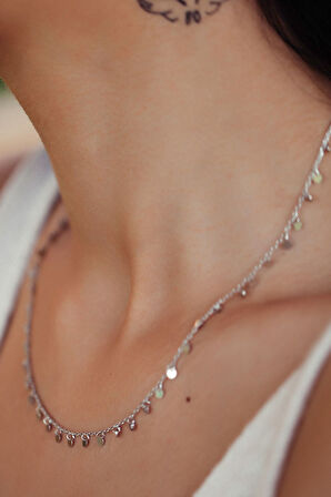 925 Ayar Rodyum Kaplama Sıralı Gümüş Pul Kolye