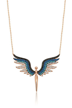 925 Ayar Rose Altın Kaplama Renkli Zirkon Taşlı Mikail Meleği Gümüş Kolye