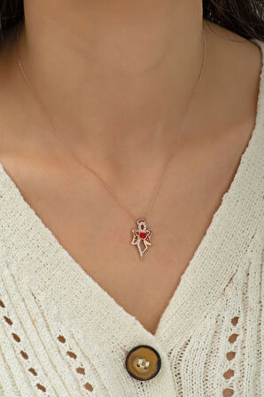 925 Ayar Rose Kaplama Zirkon Taşlı Gümüş Melek Kolye