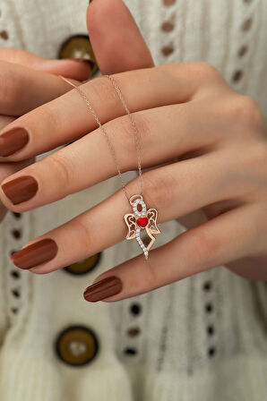 925 Ayar Rose Kaplama Zirkon Taşlı Gümüş Melek Kolye